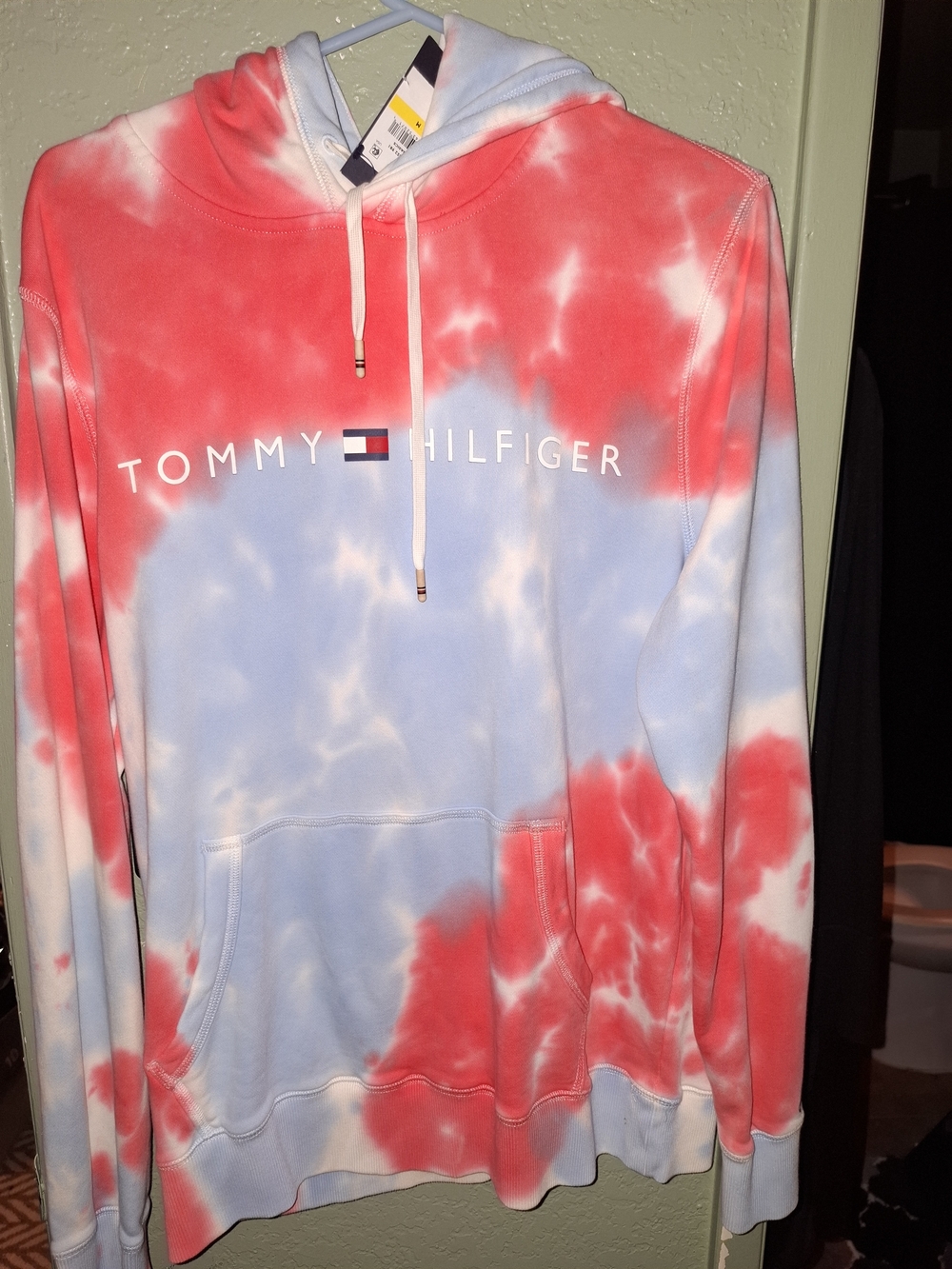 Tommy Hilfiger Red and Light Blue Tie-Dye Hoodie